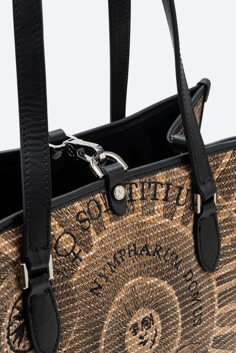 Gattinoni Sole Straw shopping bag negru-natural pai