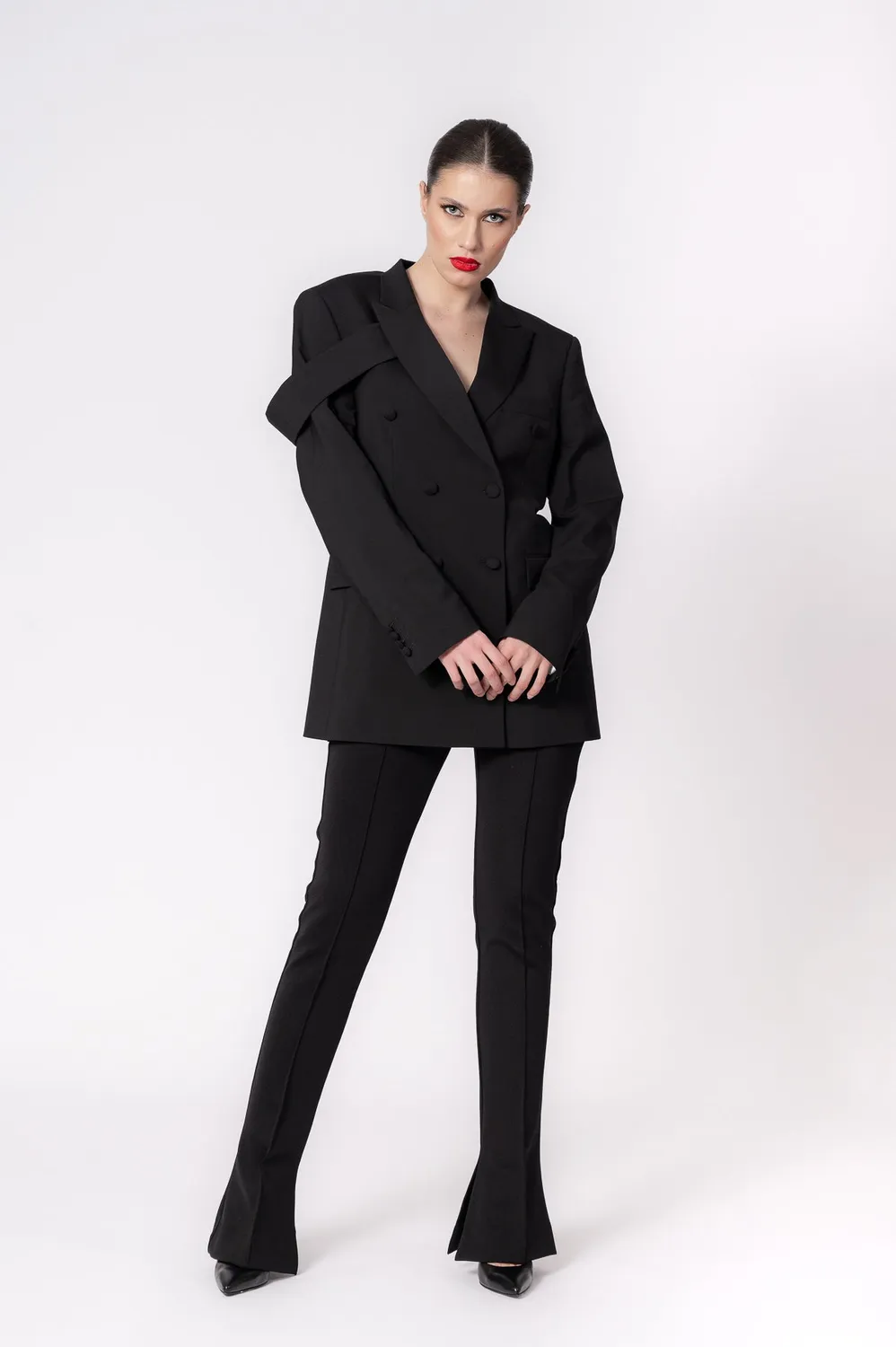 Dualitae Zoe pantaloni negri neopren evazati