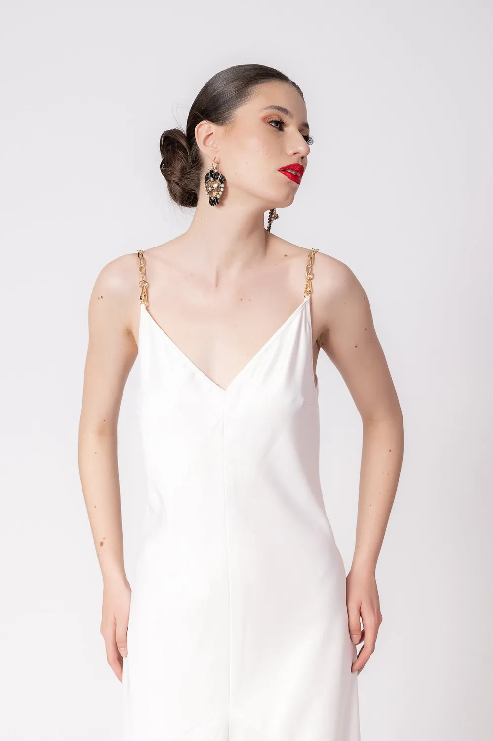 Dualitae Lola rochie lunga alba satin