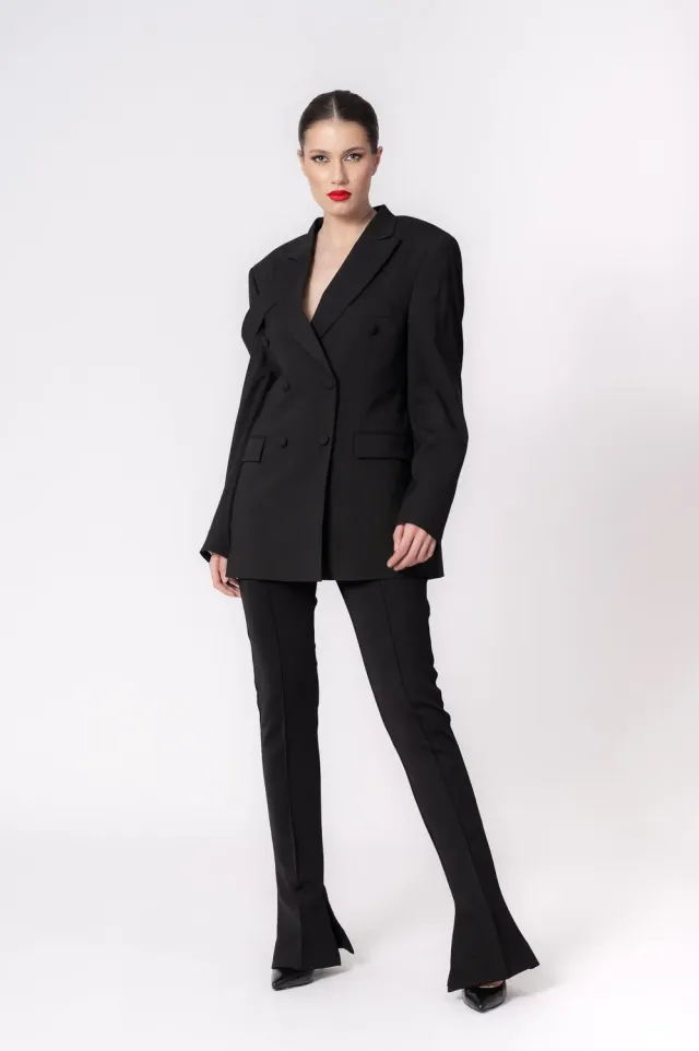 Dualitae Zoe pantaloni negri neopren evazati