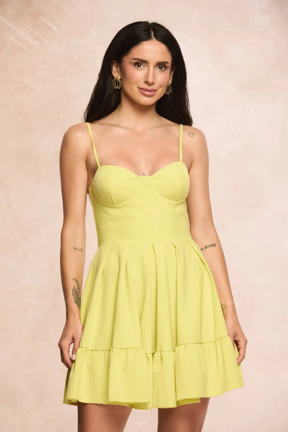 Grama Shop Ruffle rochie scurtă lime