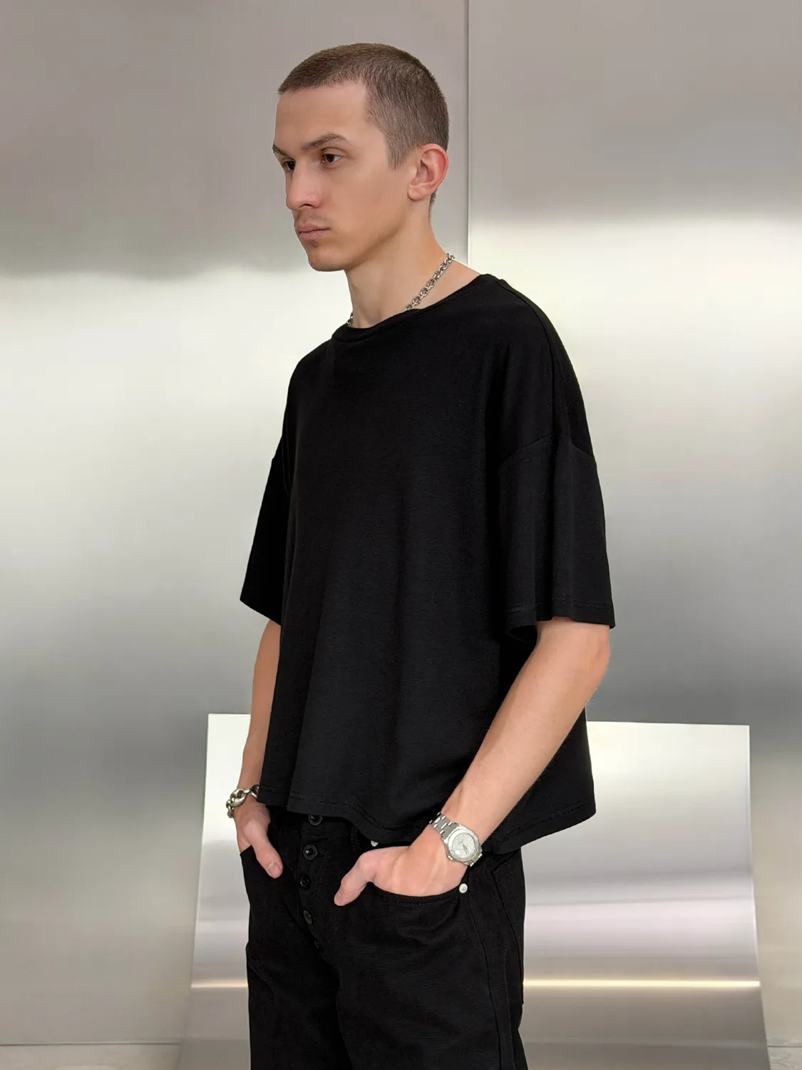 Enrage Rib tricou negru larg bumbac