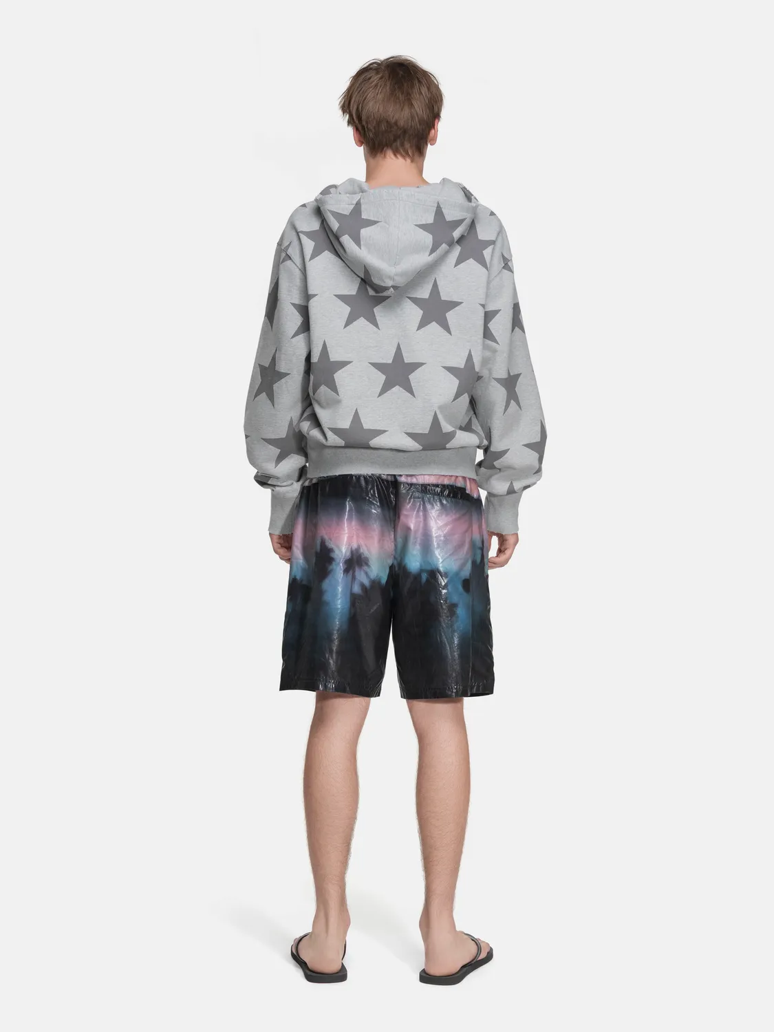 Enrage Ripped Collar Hoodie hanorac gri cu stele
