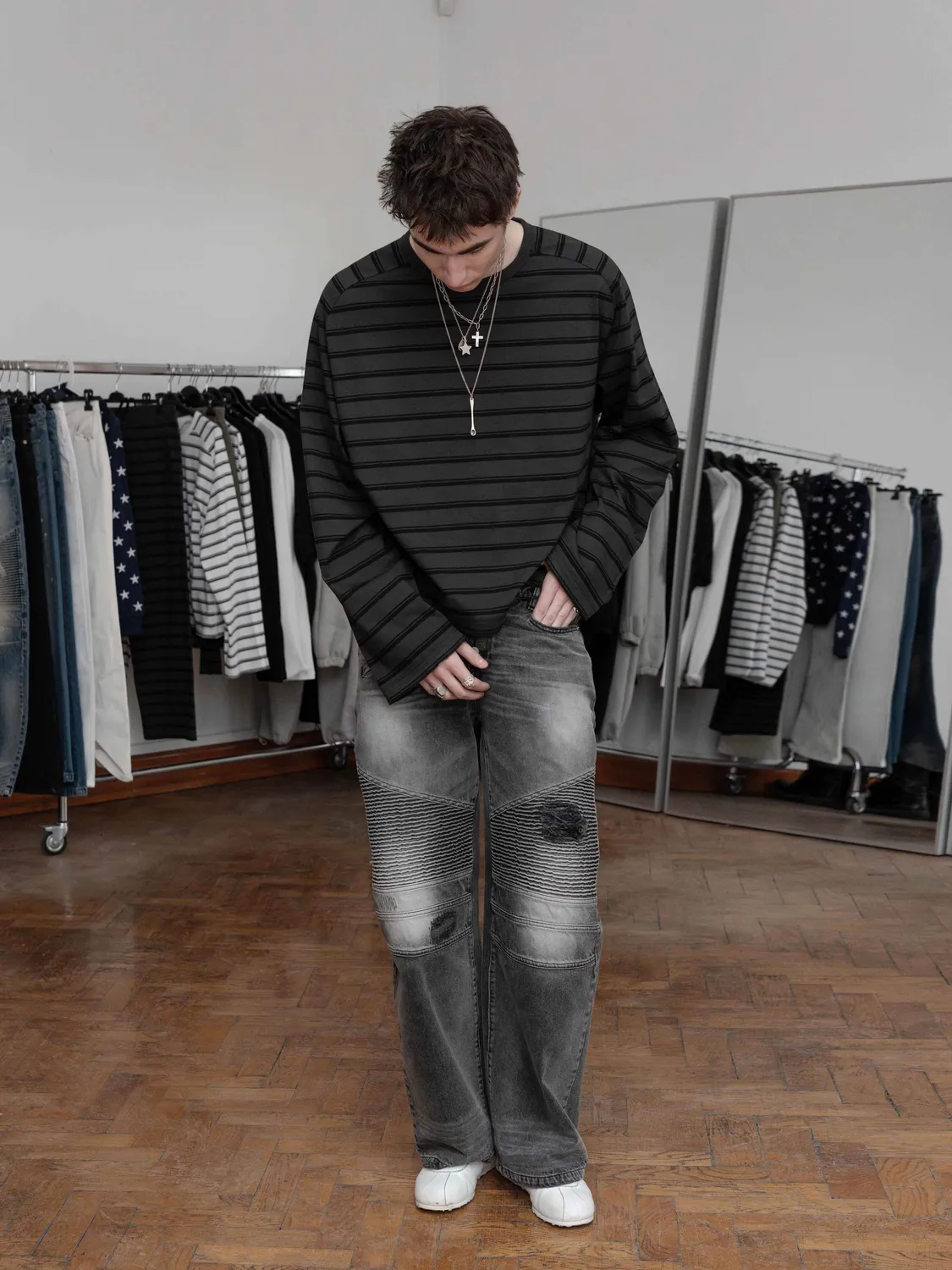 Enrage Baggy bluzon negru dungi bumbac