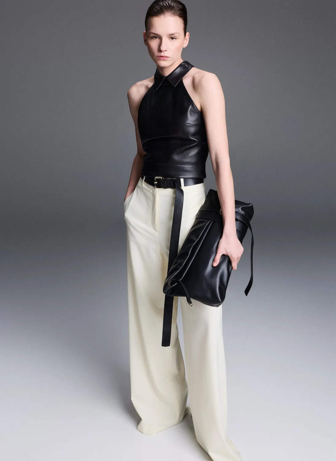 Dualitae Margot pantaloni albi lana 113 cm