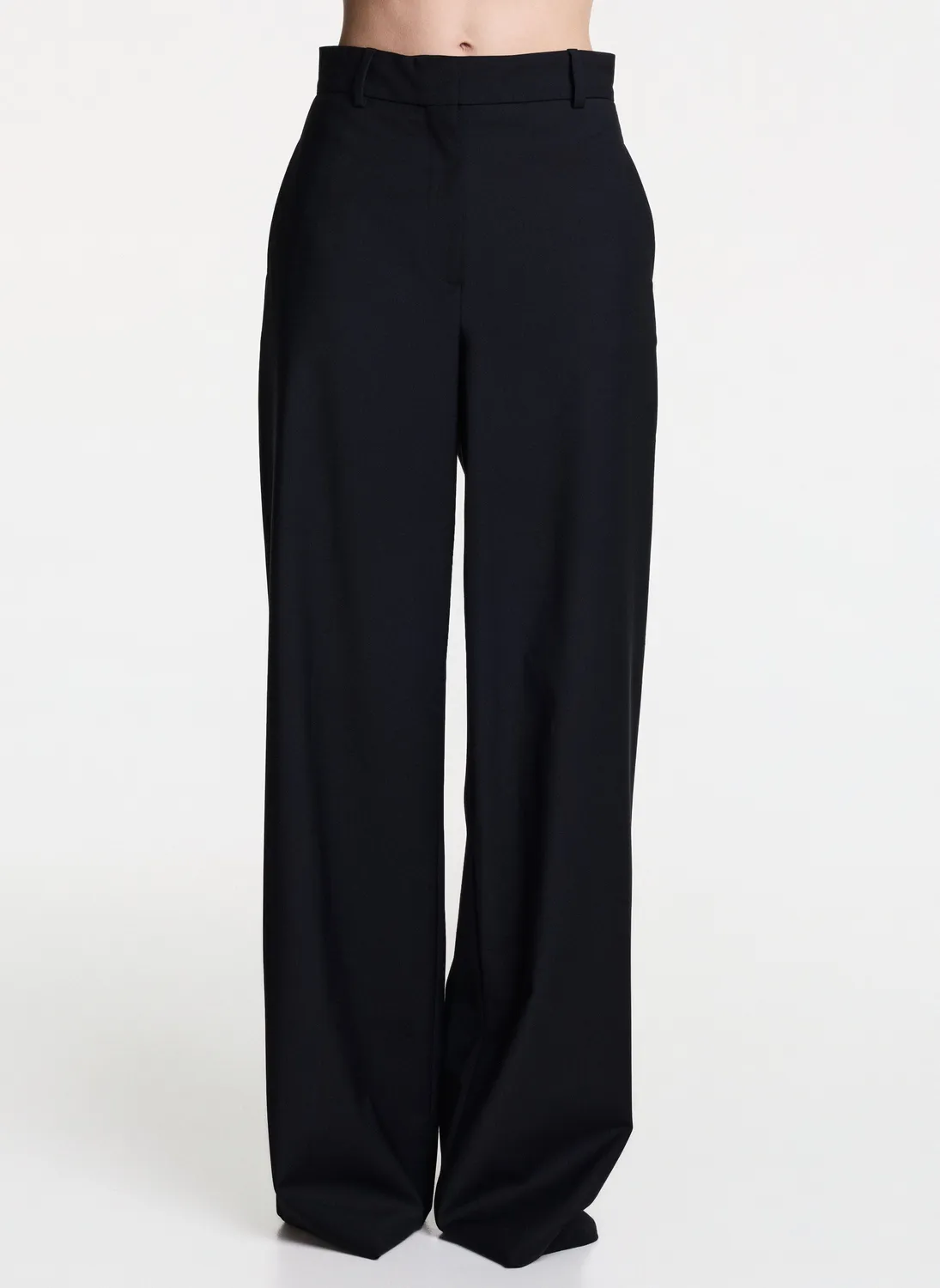 Dualitae Wide Leg pantaloni negri evazati din lana