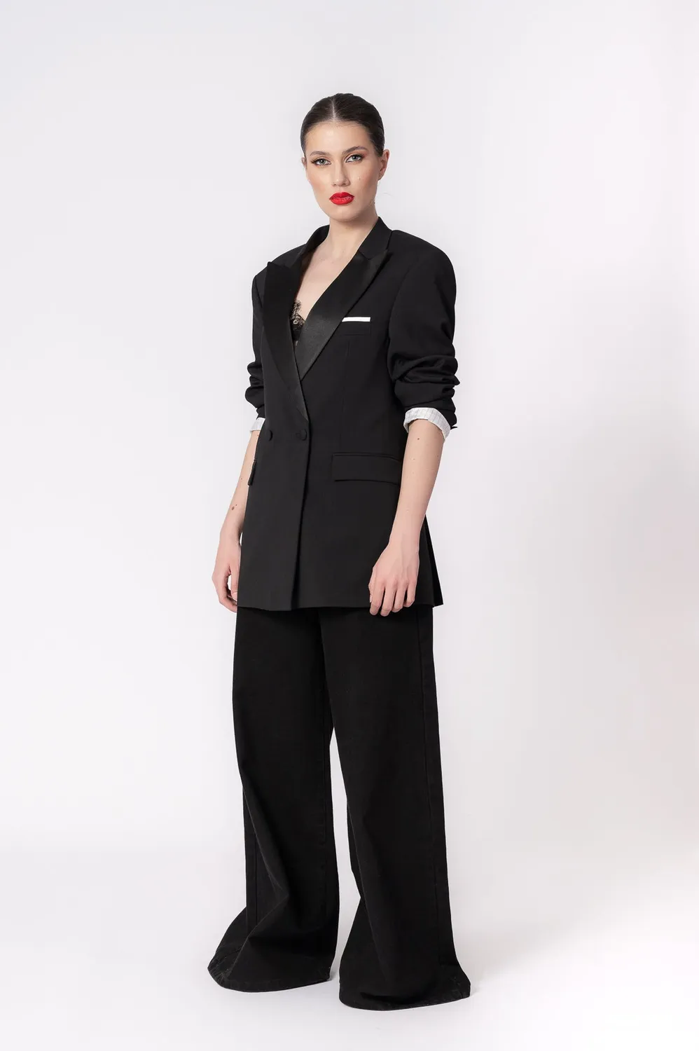 Dualitae Lorena Wide-Leg blugi negri talie inalta
