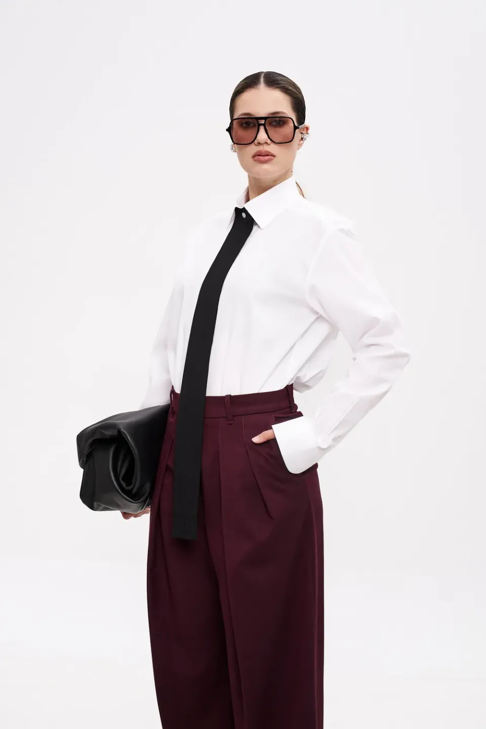 Dualitae Manon pantaloni burgundy viscoza 109 cm