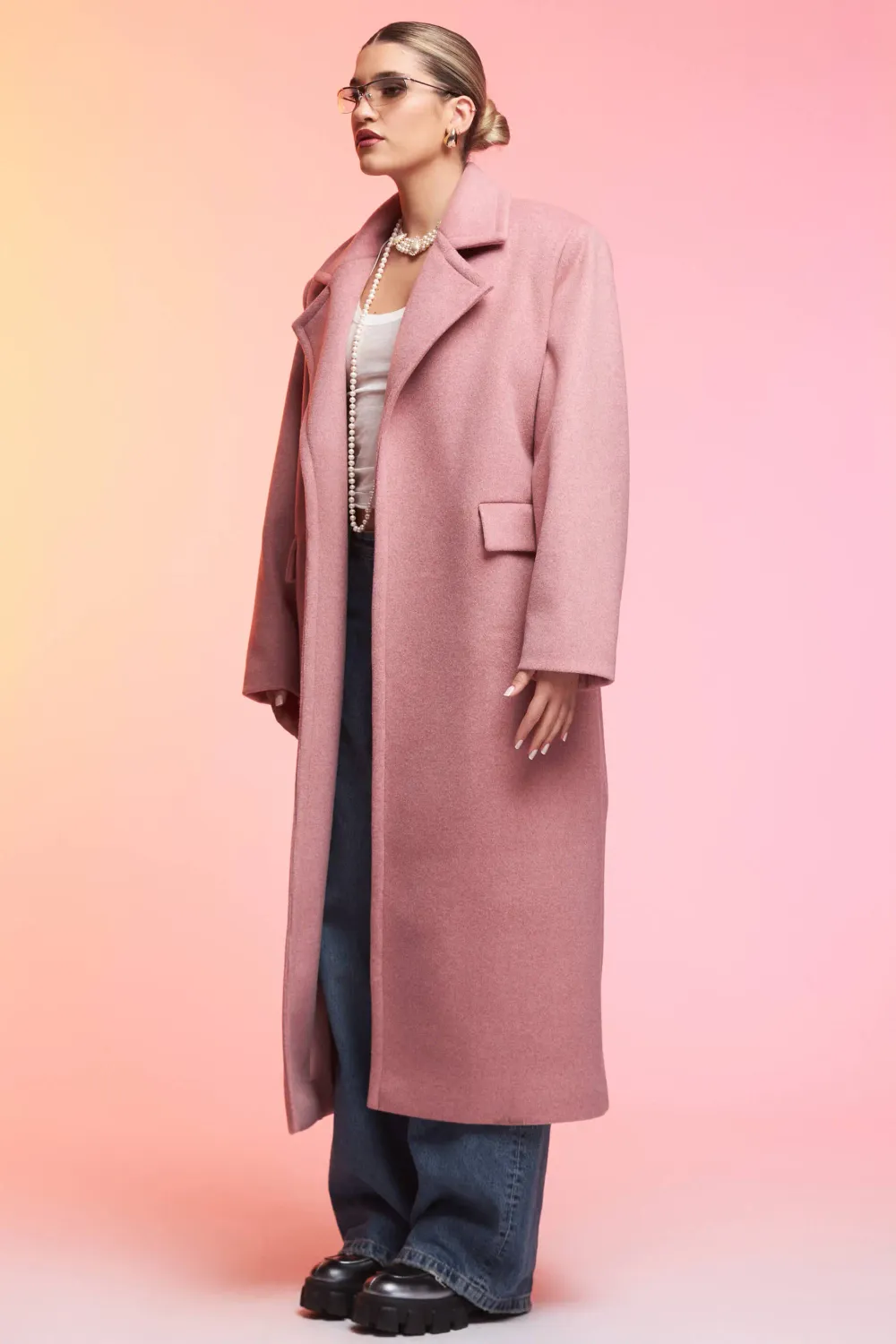 Grama Shop Maxi Petite palton roz lung