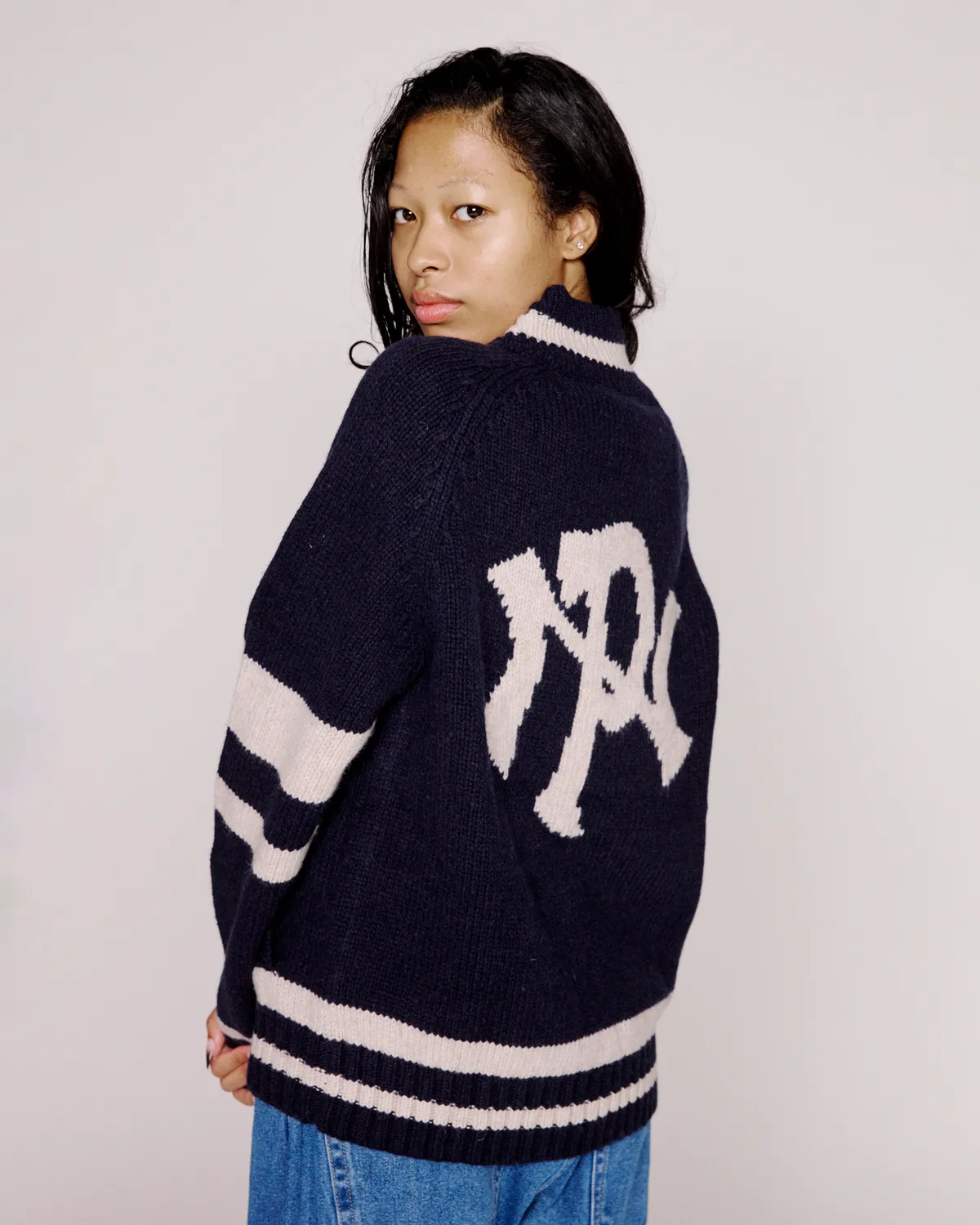 No Problemo NYP Varsity Zip Thru cardigan tricot bleumarin
