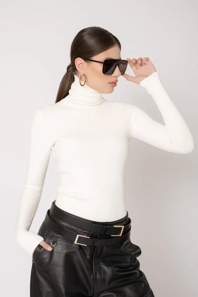 Dualitae Juliette White Turtleneck Top helanca alba S/M