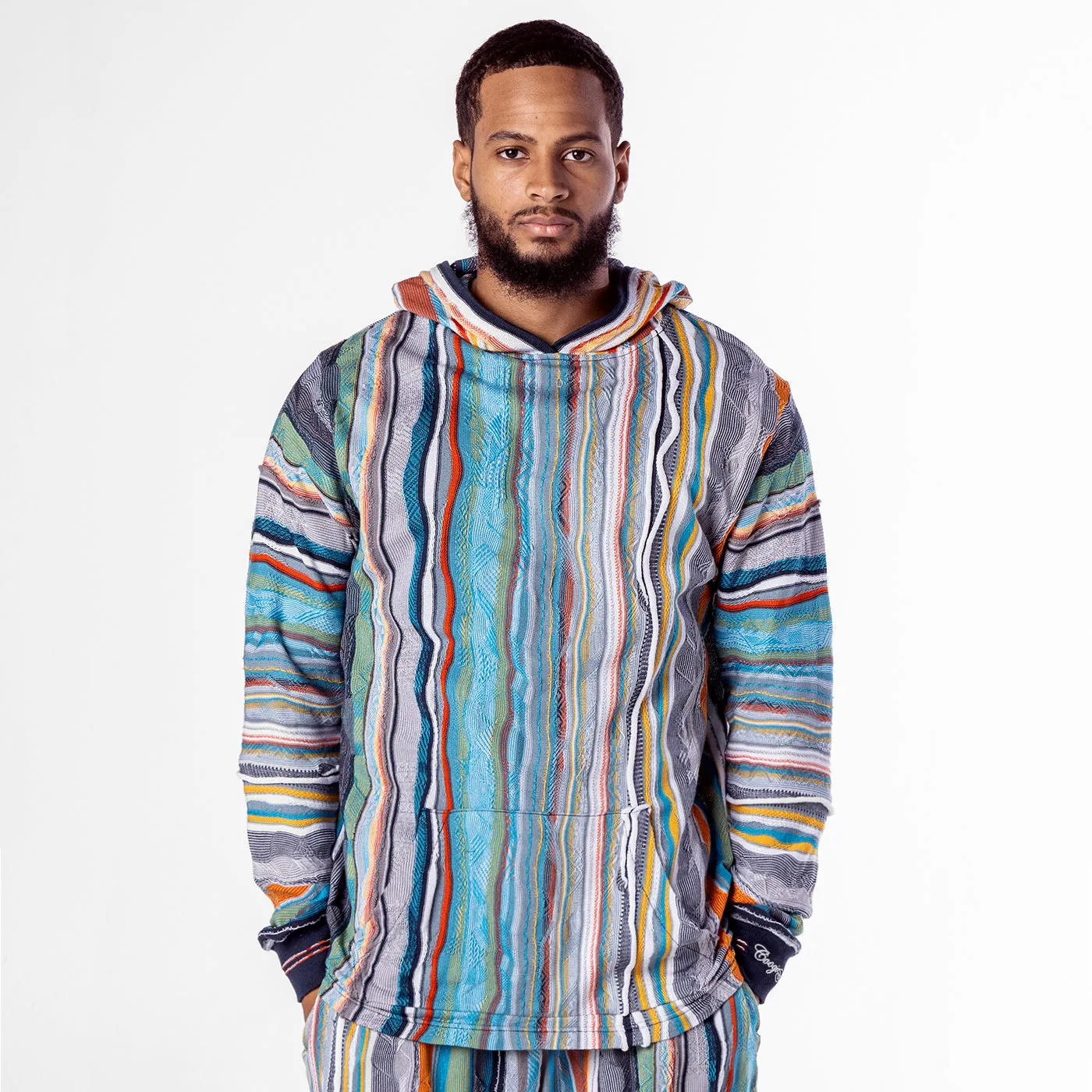 COOGI hanorac tricotat albastru gri bumbac cu gluga