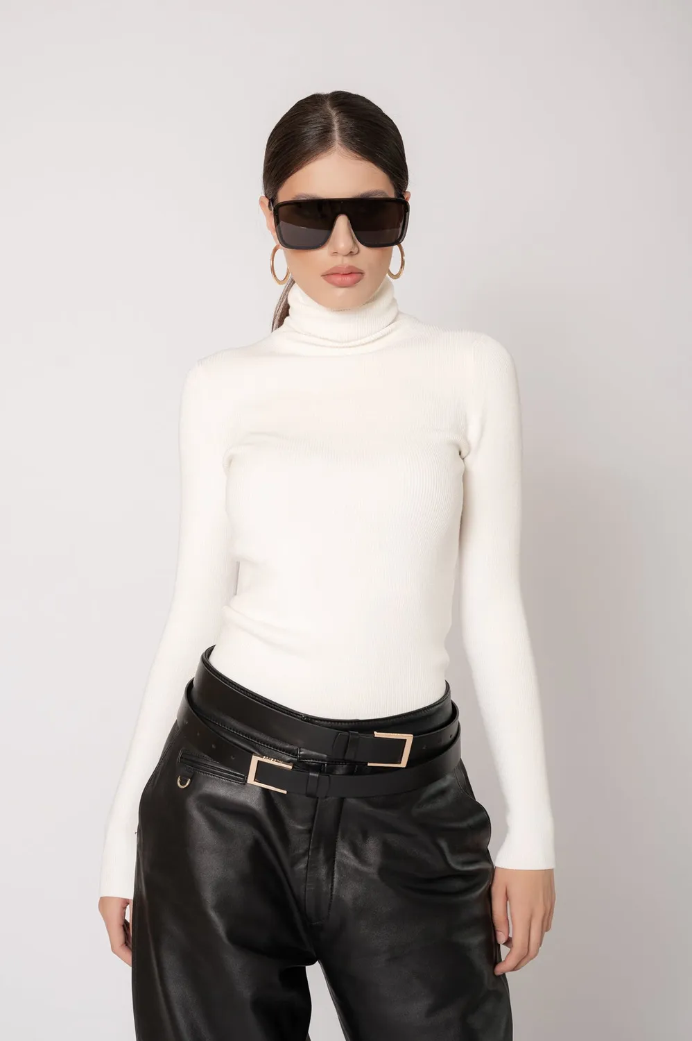 Dualitae Juliette White Turtleneck Top helanca alba S/M