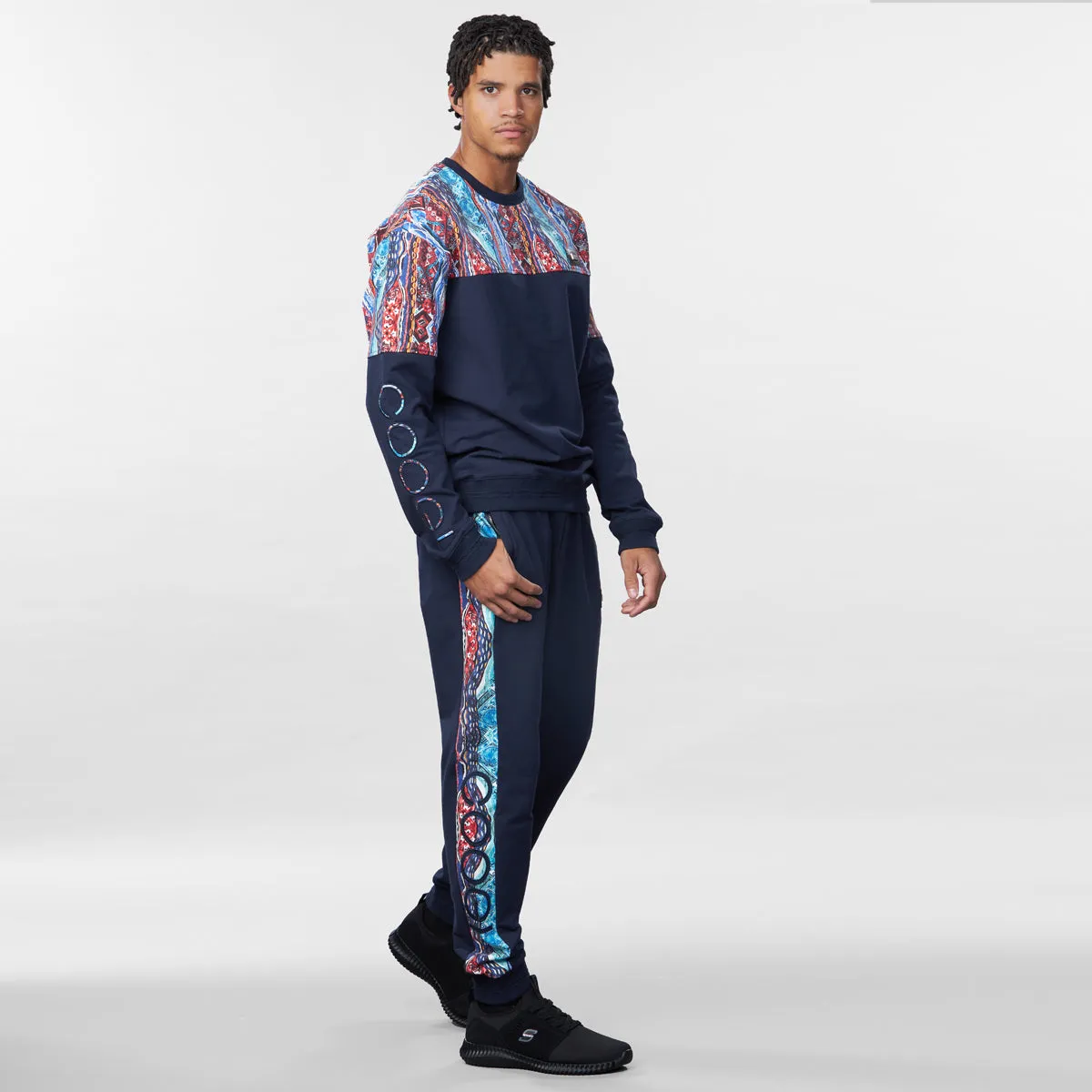 COOGI Blue-Red joggeri fleece albastru bumbac stretch