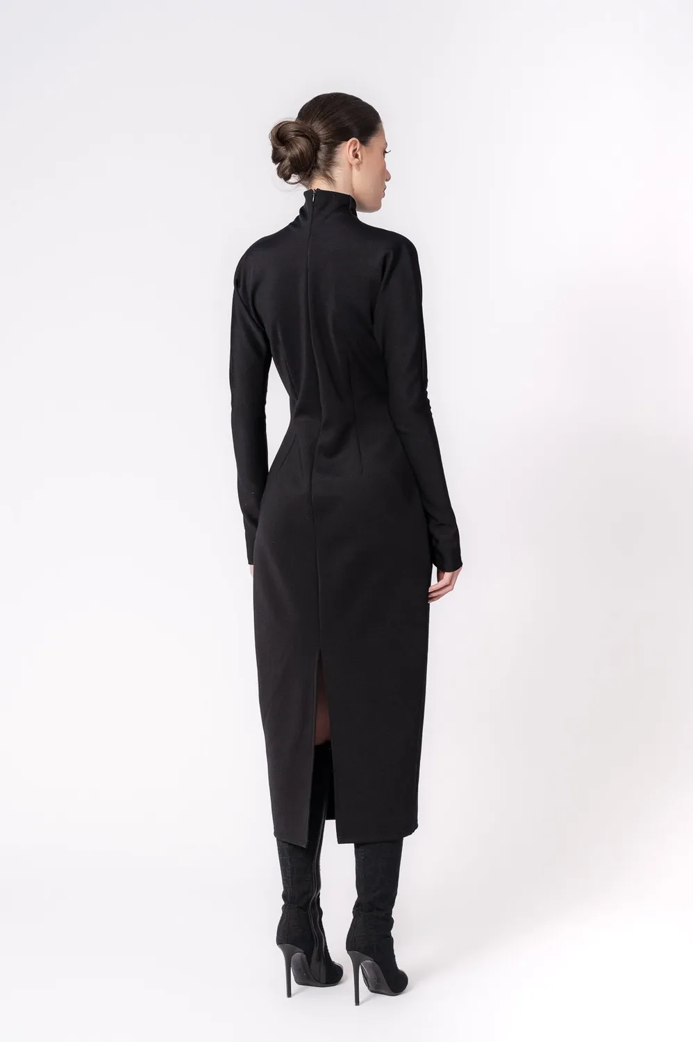 Dualitae Sabine rochie neopren neagra midi 130 cm