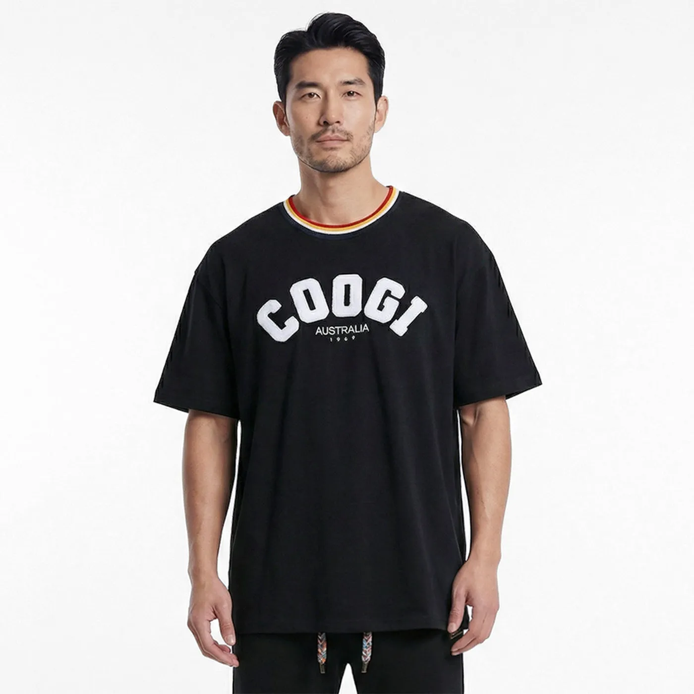 COOGI Block Logo tricou oversized negru bumbac greu