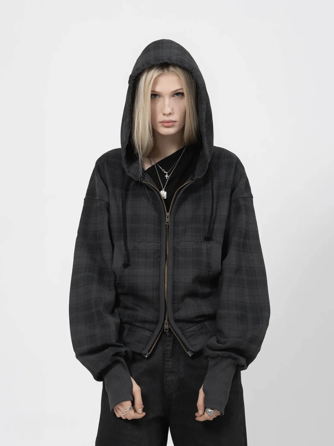 Enrage 2010 Zip Hoodie hanorac negru carouri