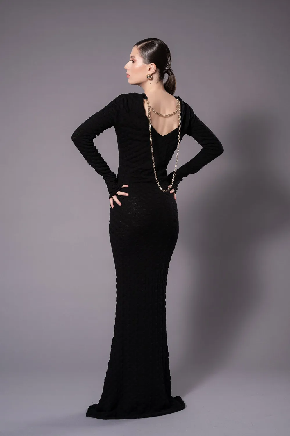 Dualitae NORA rochie neagra tricotata lana merinos