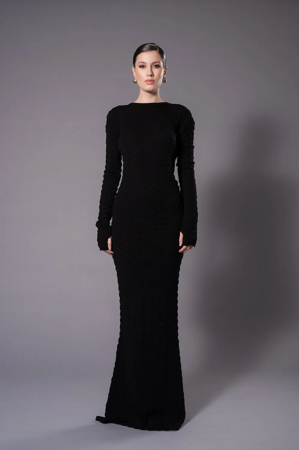 Dualitae NORA rochie neagra tricotata lana merinos