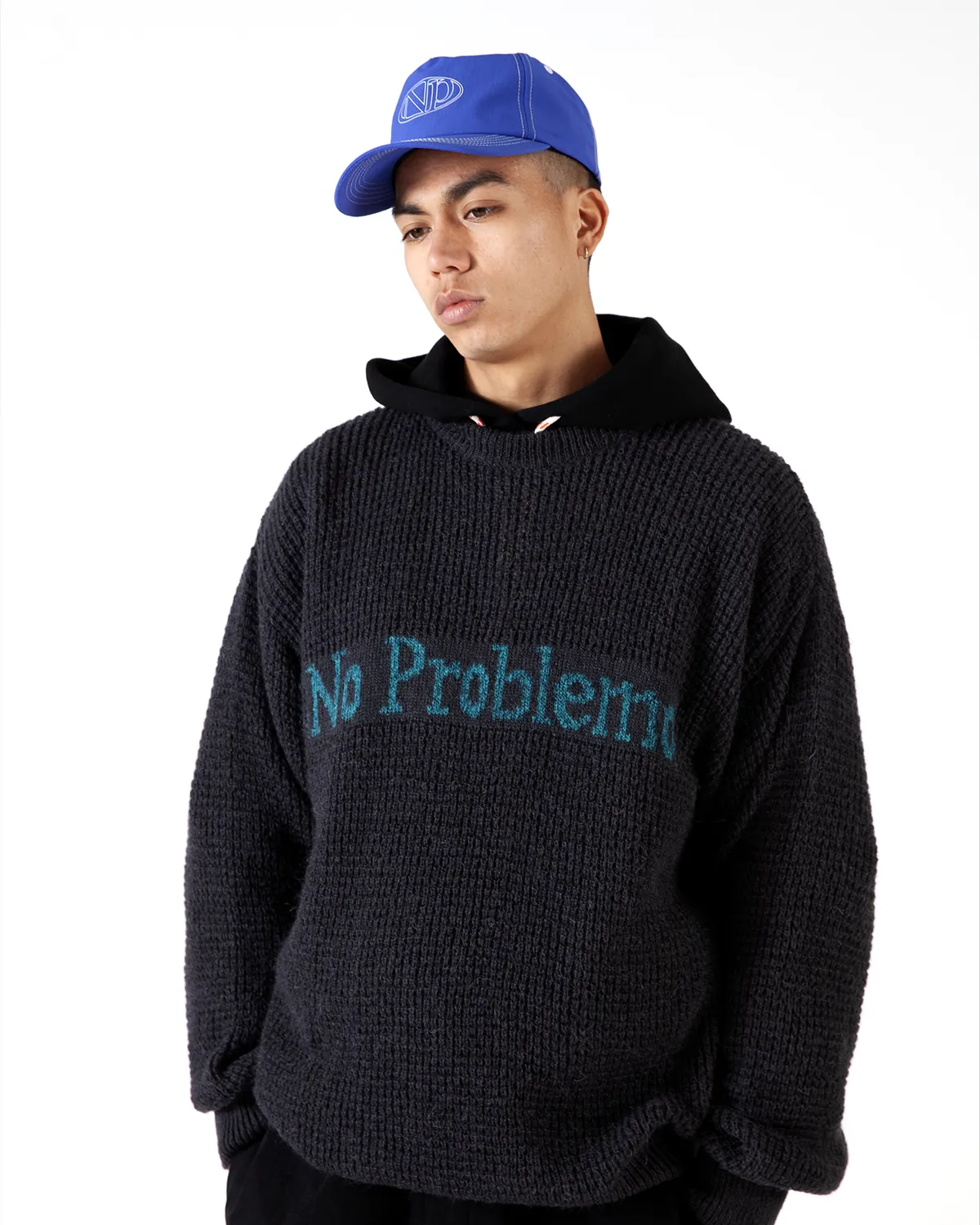 No Problemo Waffle Knit Jumper pulover gri M mohair