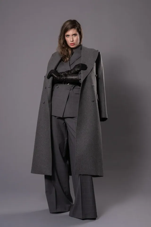 Dualitae Magda palton oversize gri lana unica