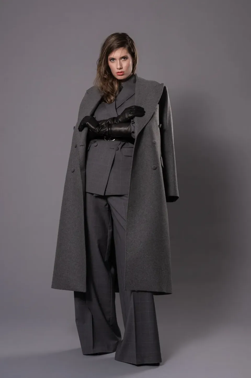 Dualitae Magda palton oversize gri lana unica