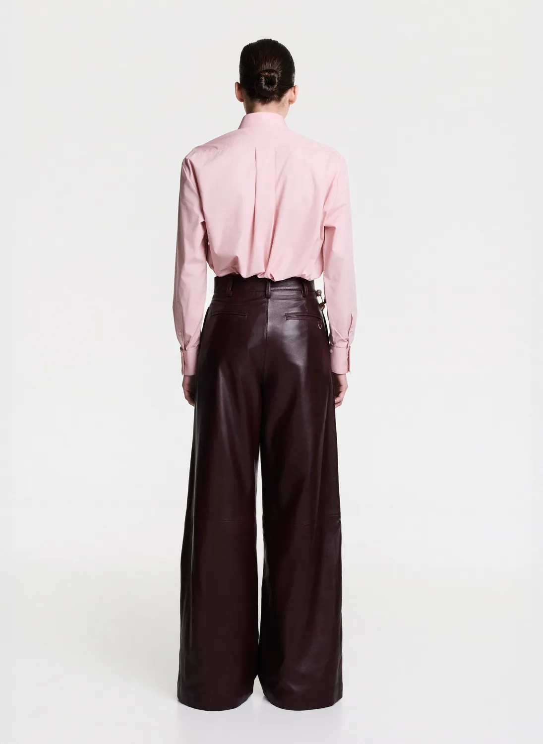 Dualitae pantaloni piele largi burgundy XS-L piele