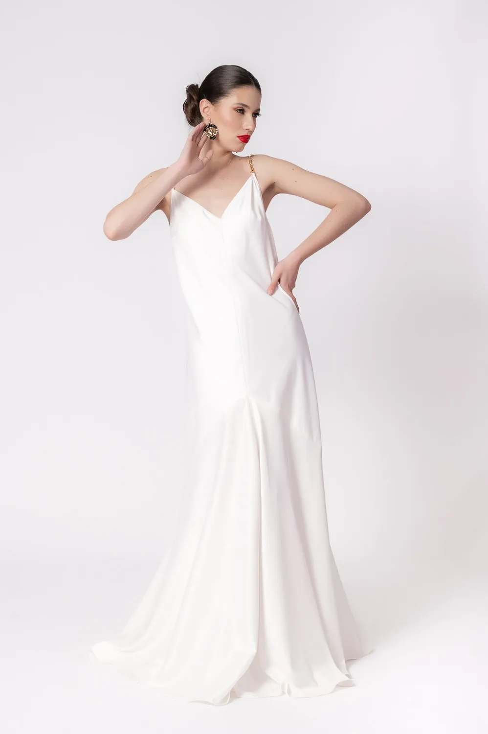 Dualitae Lola rochie lunga alba satin