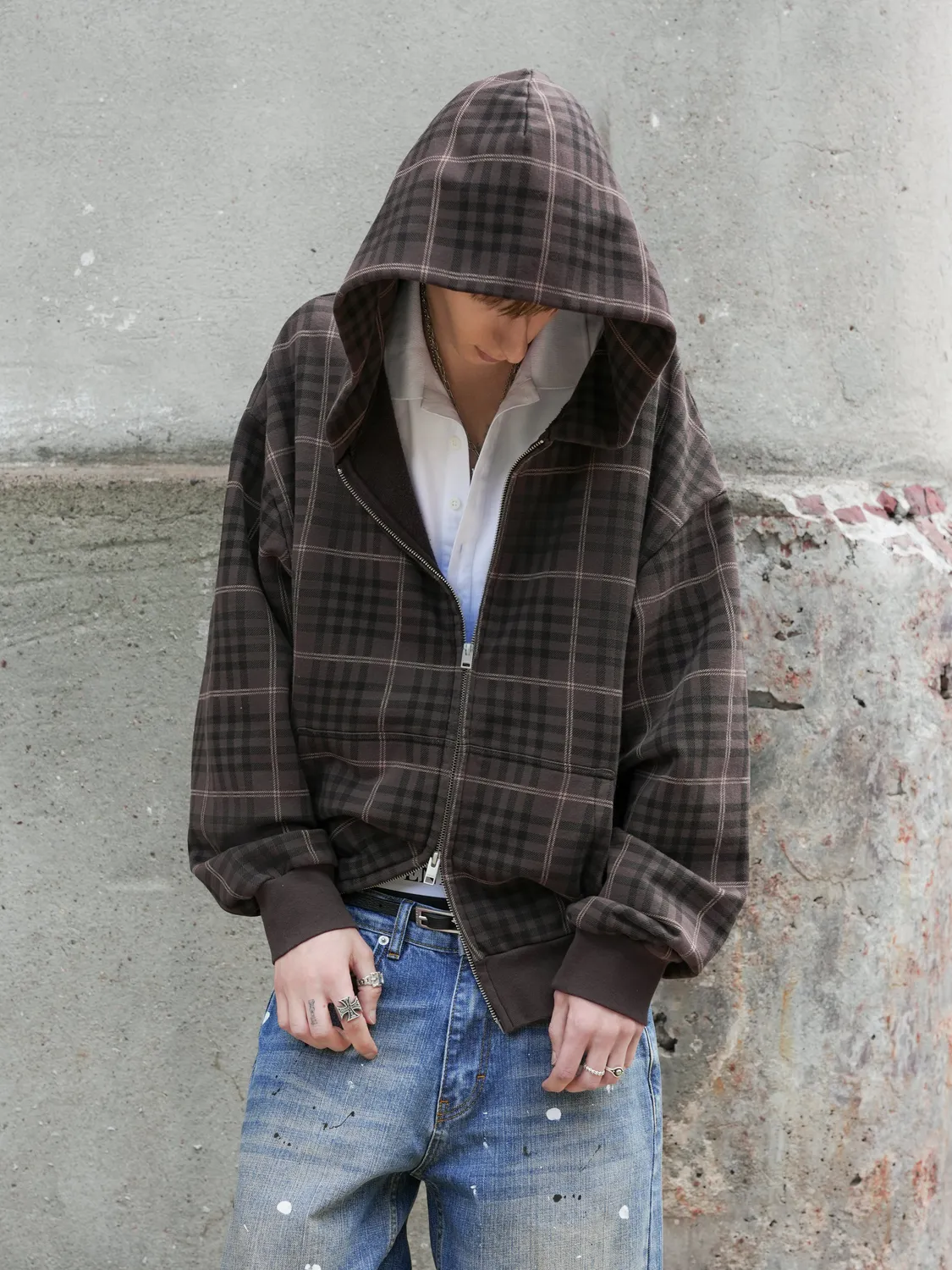 Enrage Zip Hoodie hanorac tartan cu fermoar