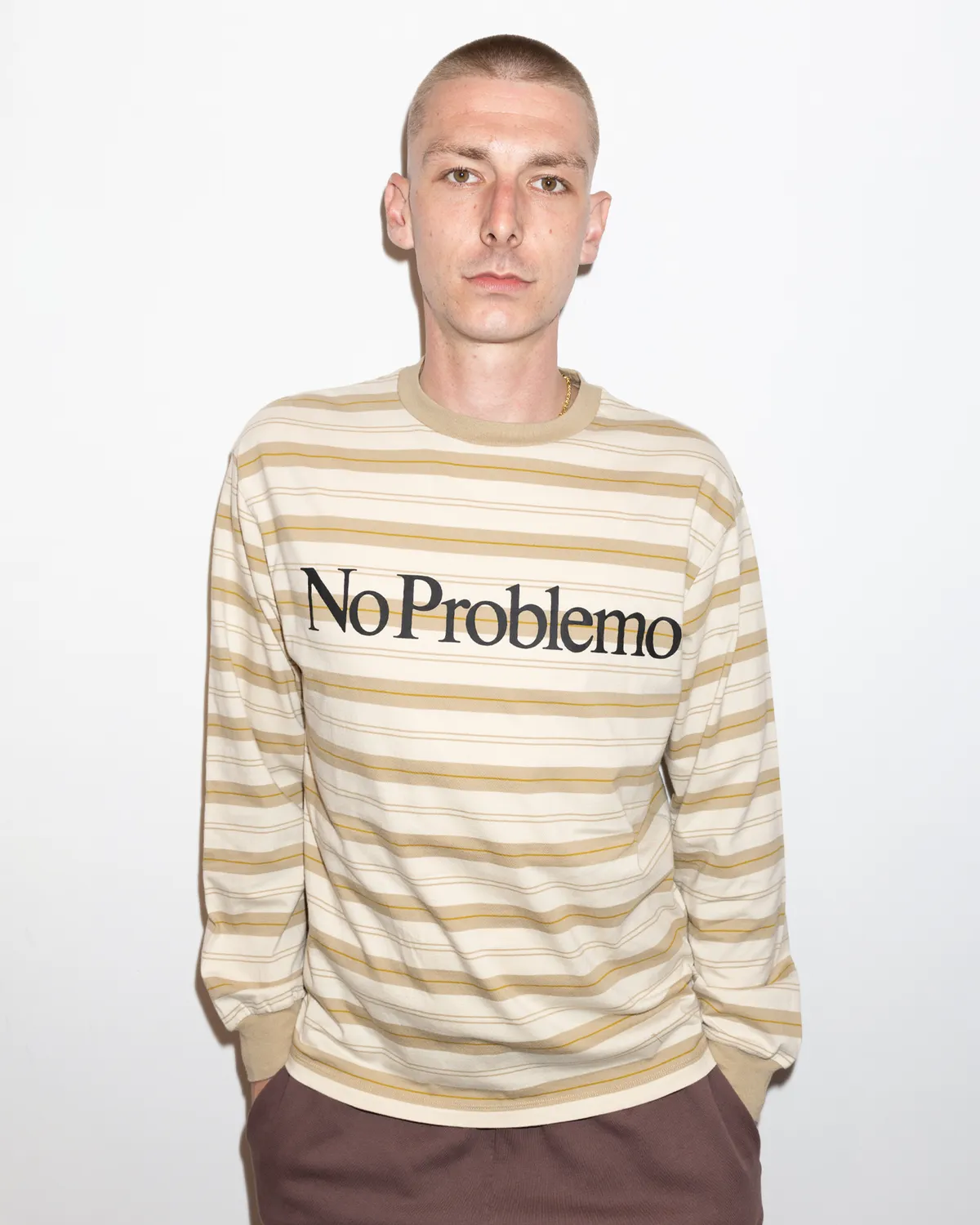 No Problemo Striped LS Tee bluză bej dungi bumbac