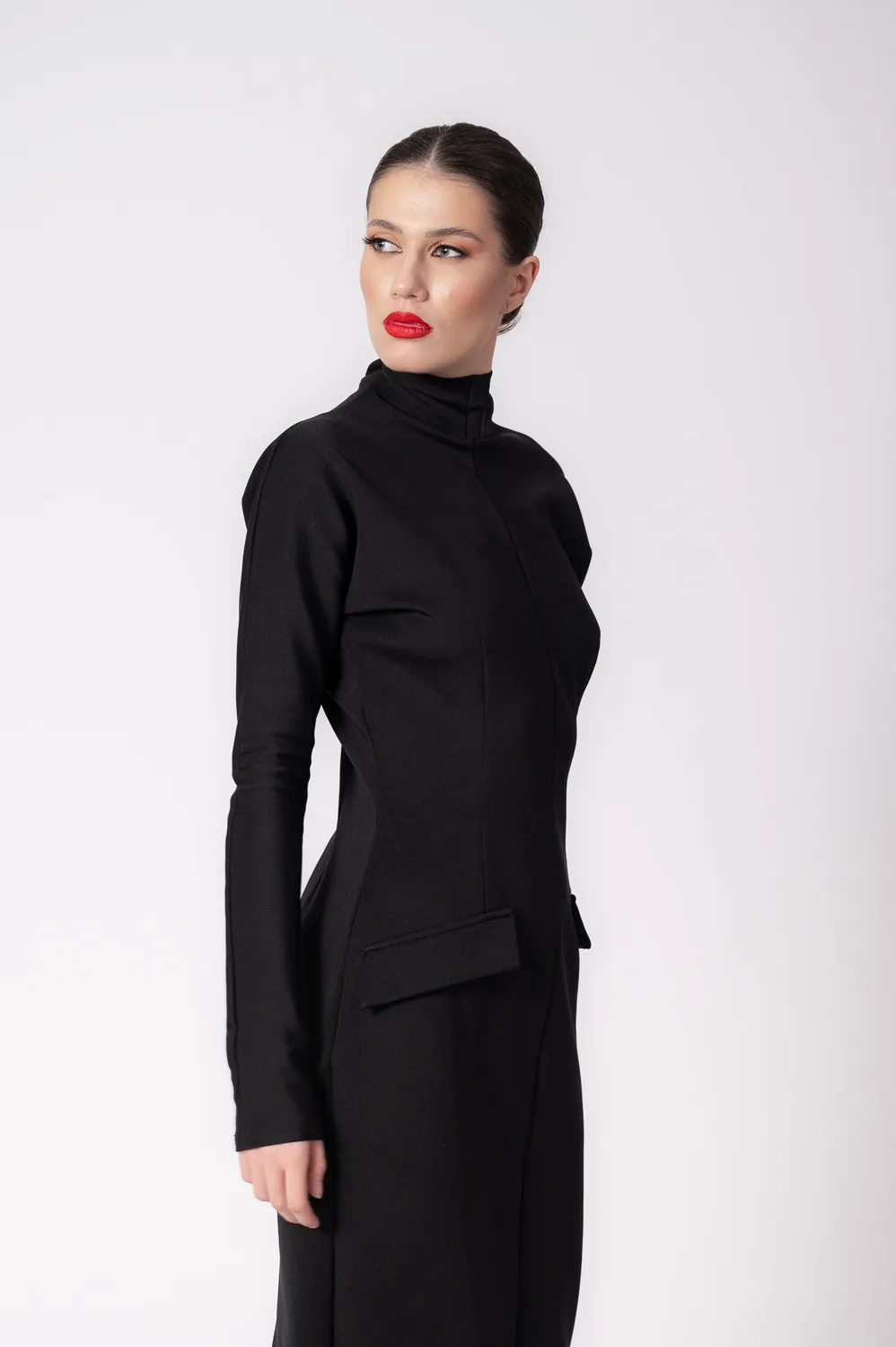 Dualitae Sabine rochie neopren neagra midi 130 cm