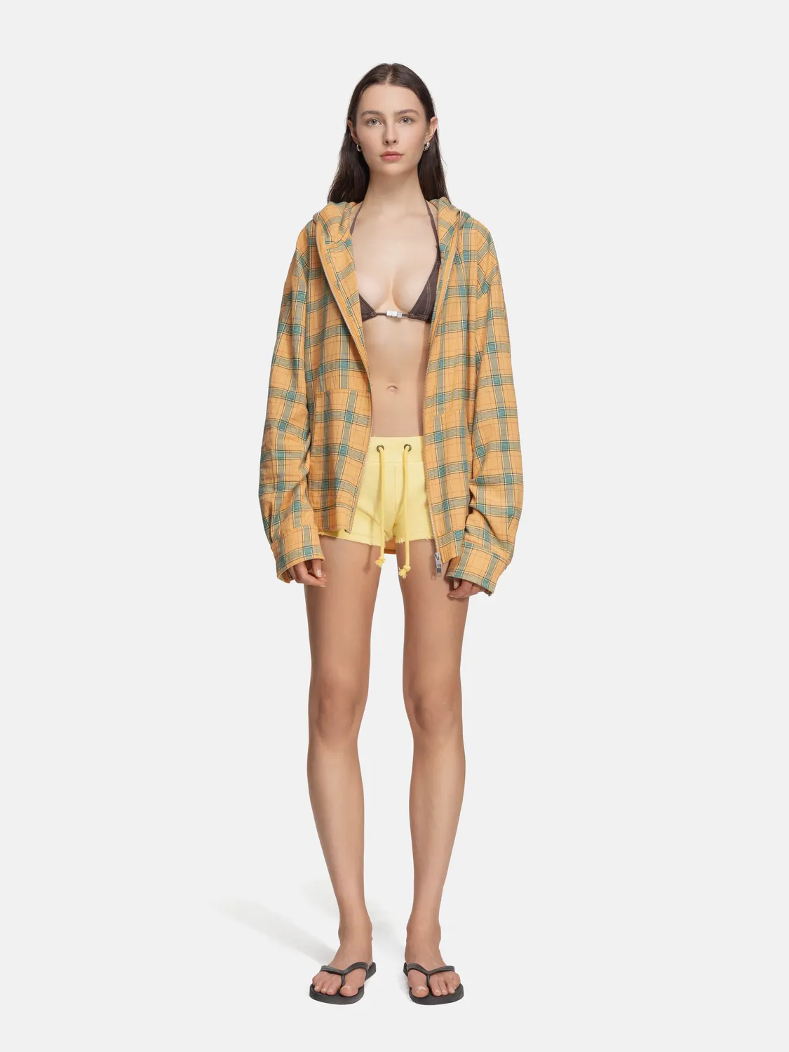 Enrage Flannel Hoodie hanorac galben tip camasa