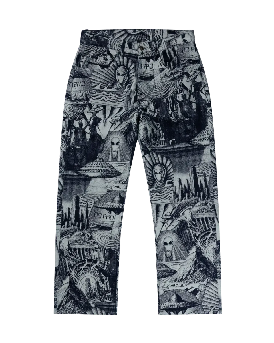 No Problemo Apocalypse Jacquard Bagi Jean blugi albastri bumbac