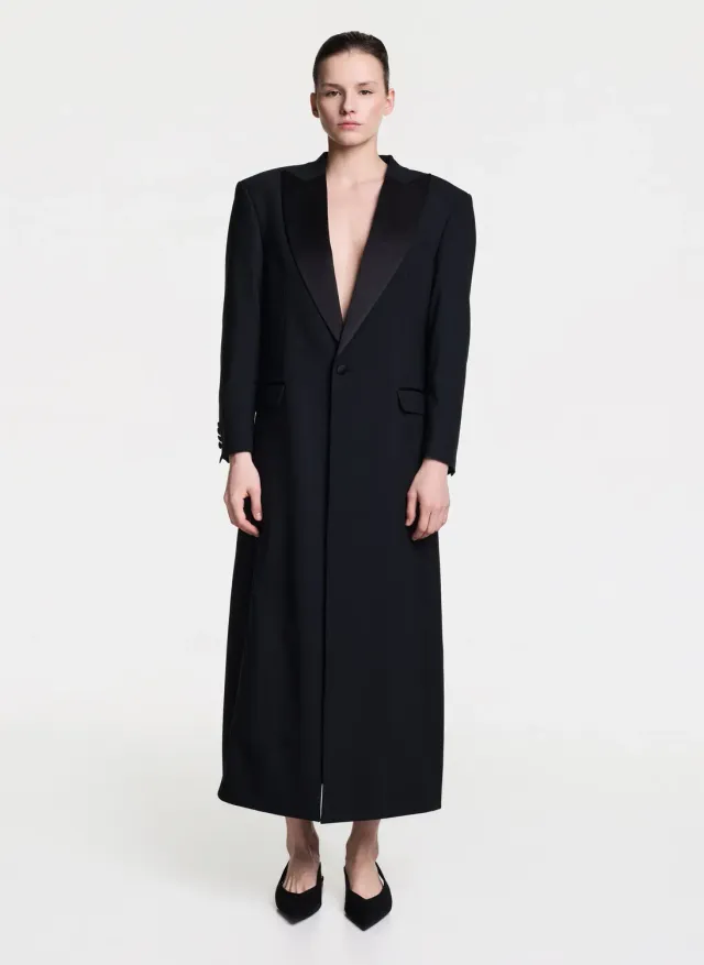 Dualitae rochie sacou neagră satin lână XS-L