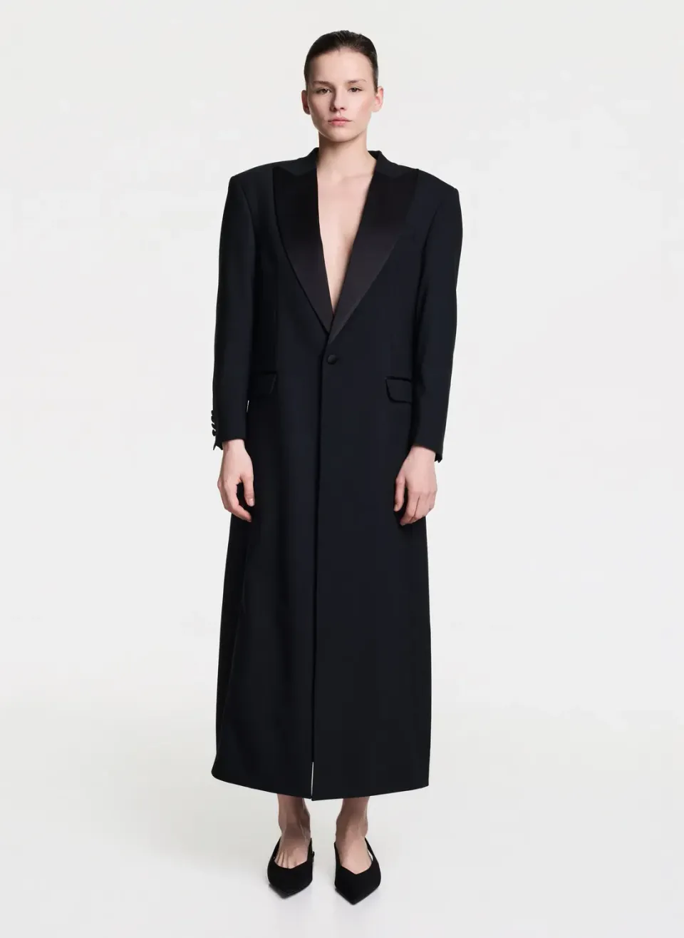 Dualitae rochie sacou neagră satin lână XS-L