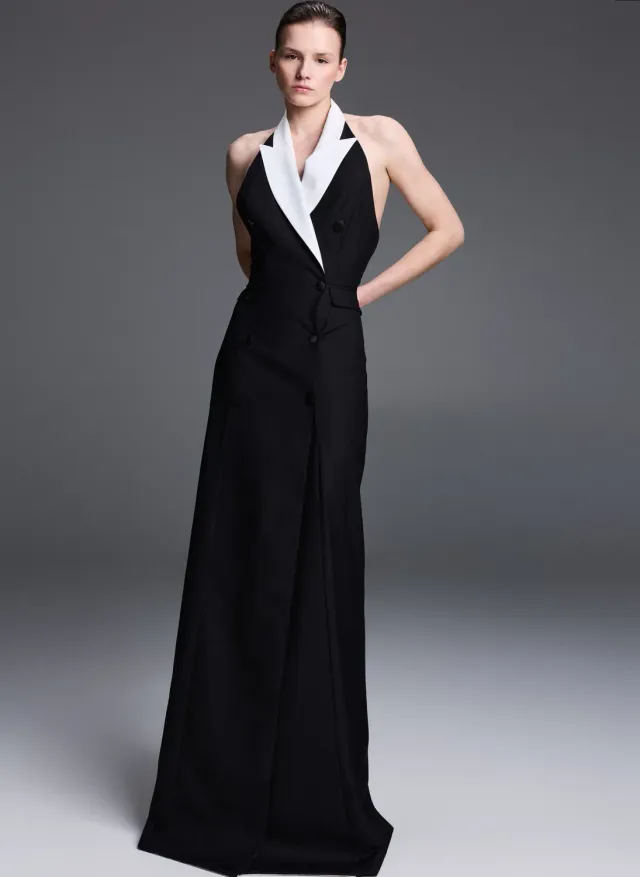 Dualitae rochie-sacou arhitecturală neagră lână