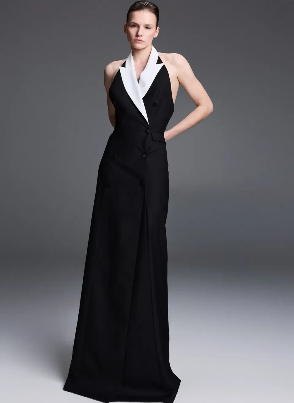 Dualitae rochie-sacou arhitecturală neagră lână
