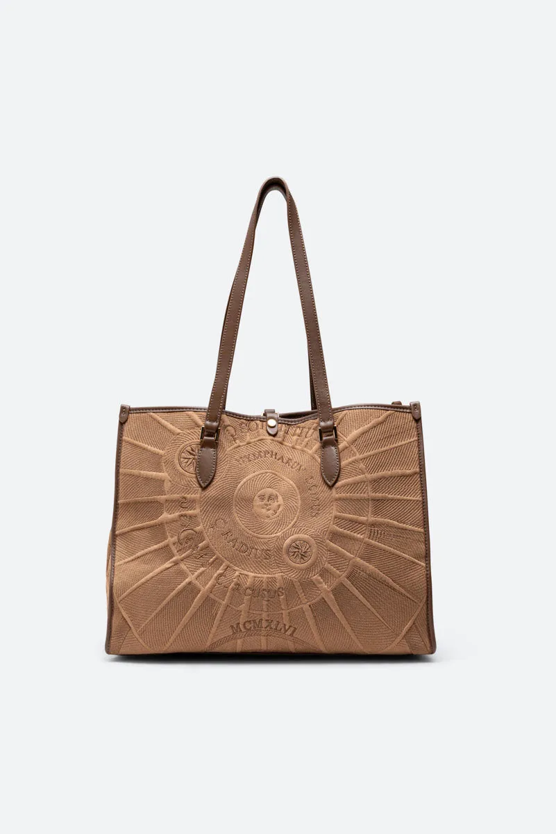 Gattinoni Sole geanta de umar taupe brodata canvas 38 cm