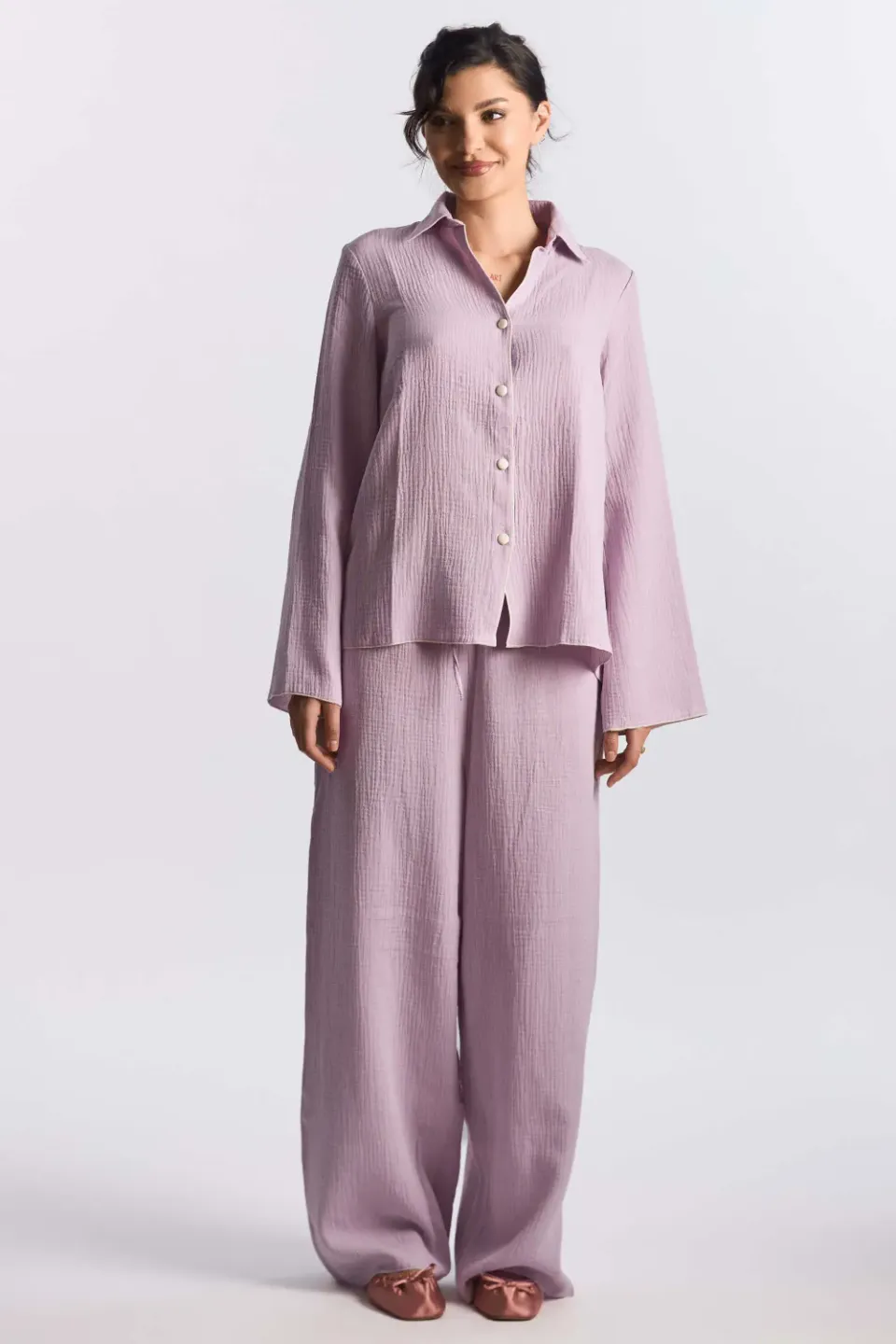 Grama Shop Pijama Muselina Lila Bumbac