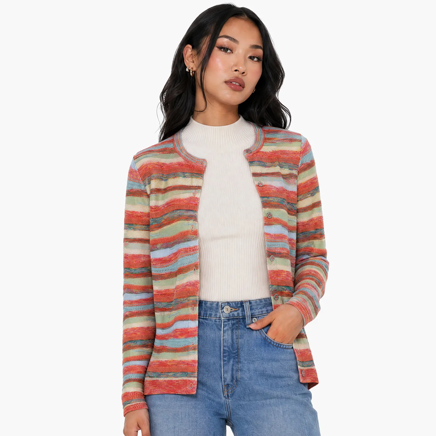 COOGI Cardigan Dama Tricotat Portocaliu Multi Bumbac