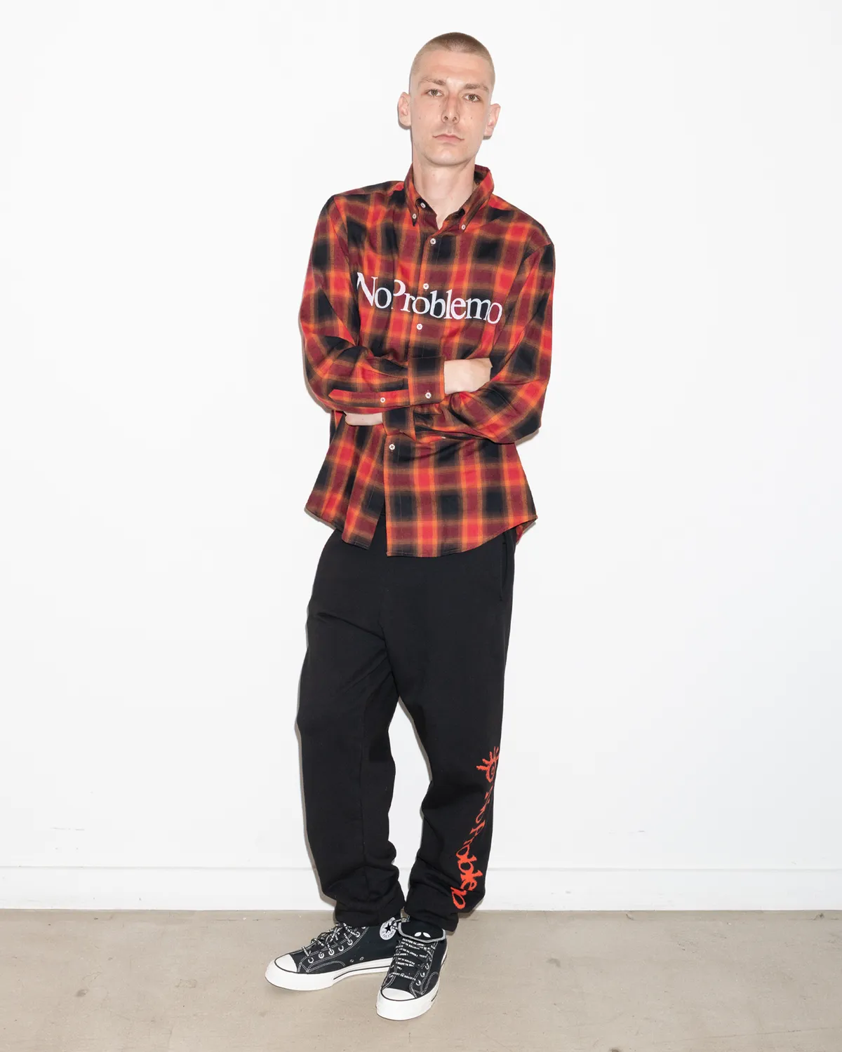 No Problemo Plaid camasa rosie maneca lunga