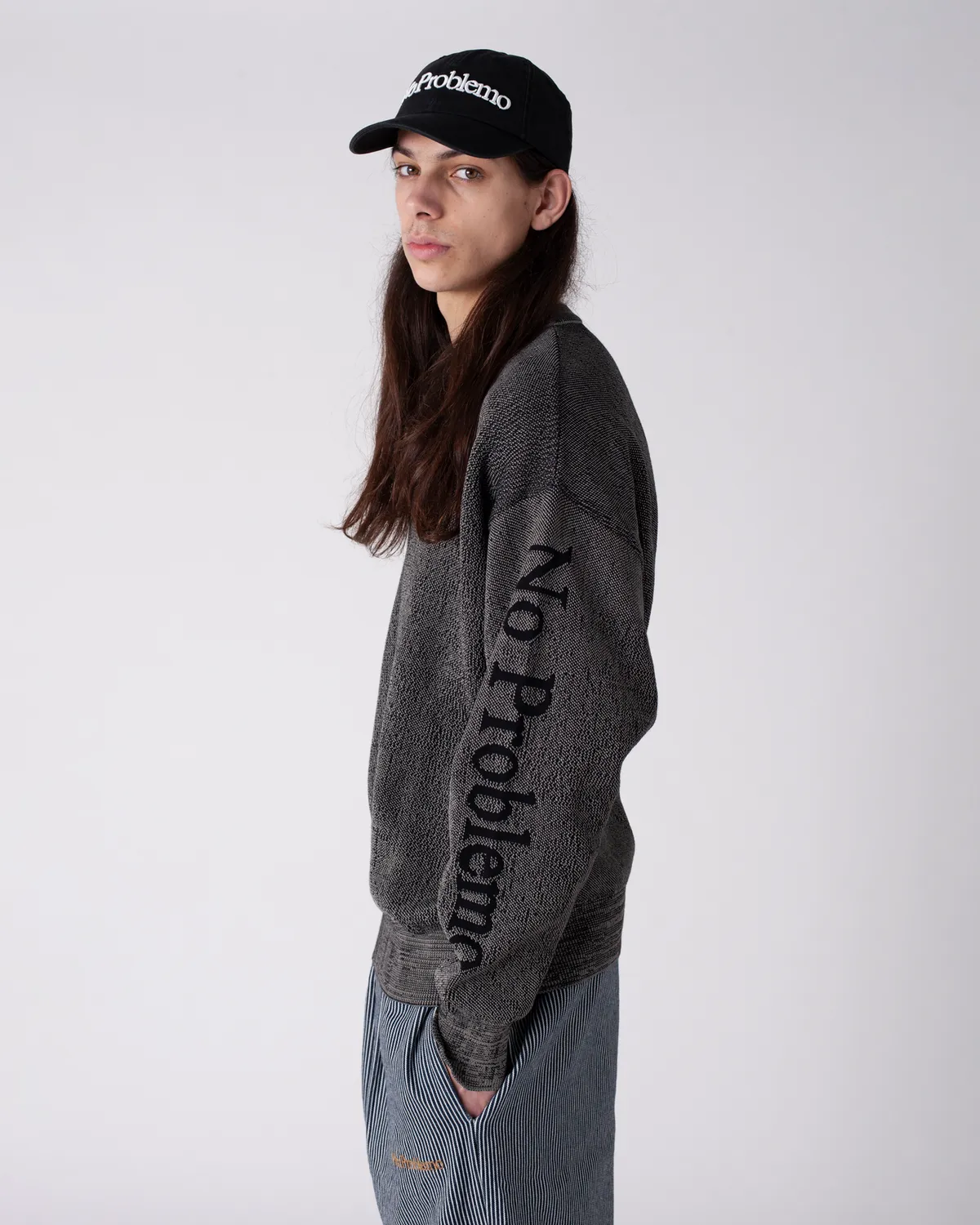 No Problemo Glitch Knit Crew pulover negru organic
