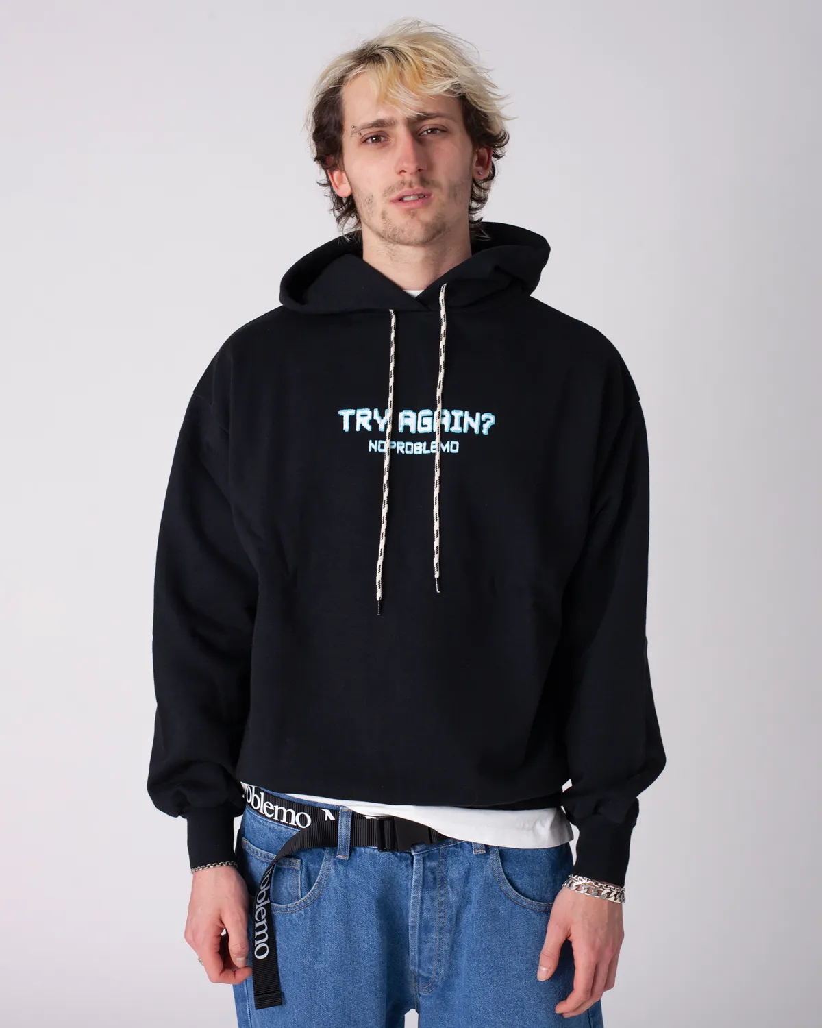No Problemo Try Again Hoodie hanorac negru bumbac