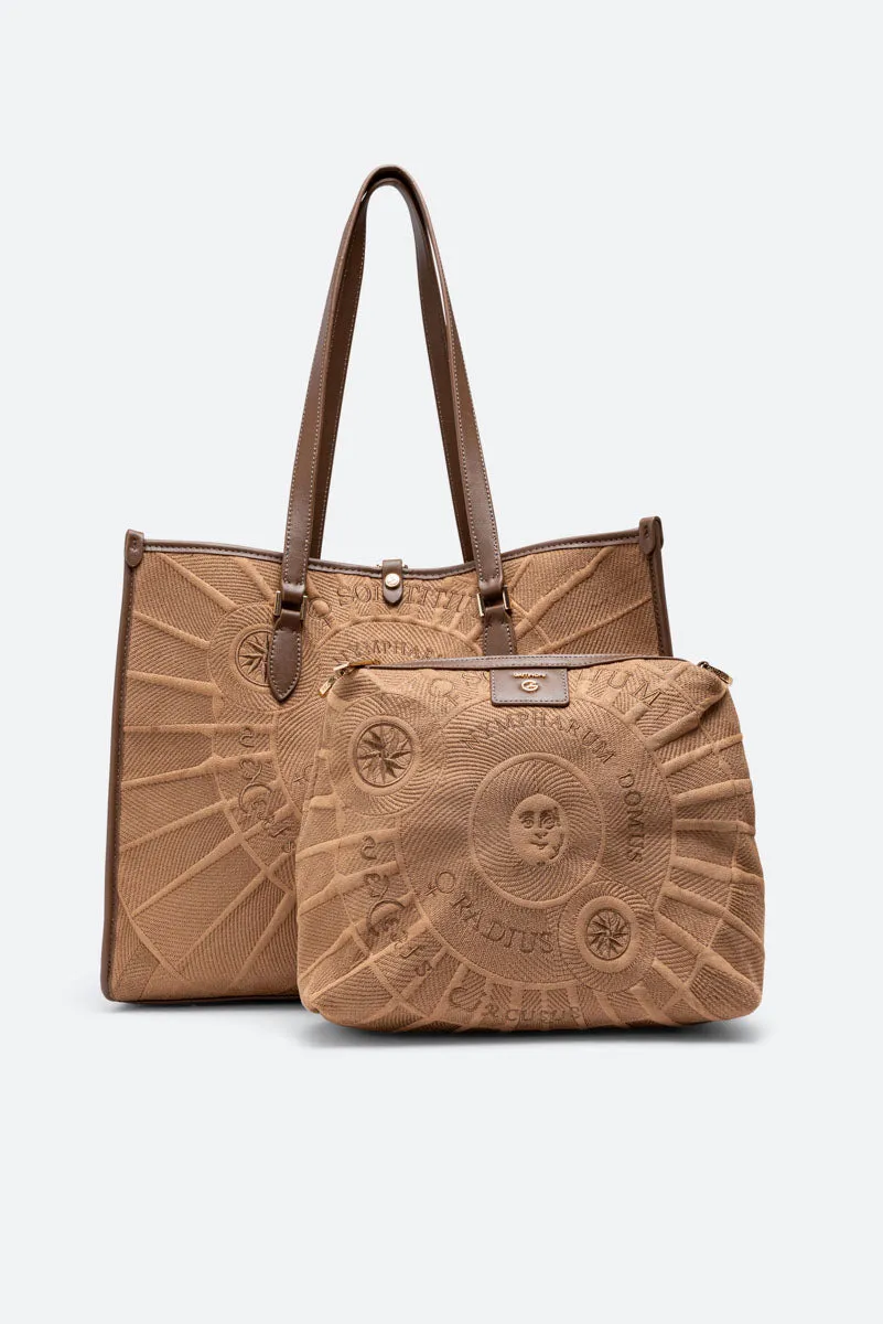 Gattinoni Sole geanta de umar taupe brodata canvas 38 cm