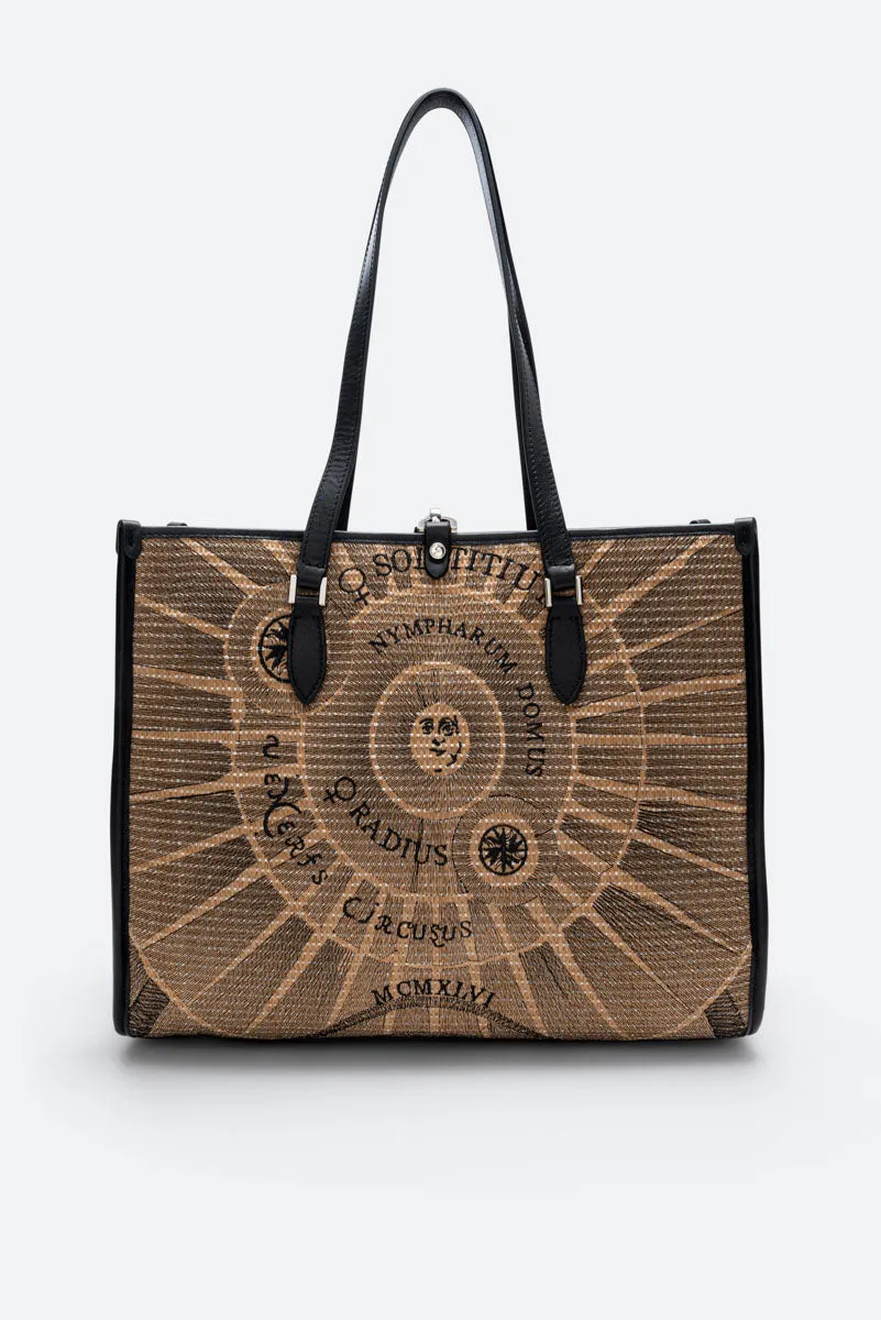 Gattinoni Sole Straw shopping bag negru-natural pai