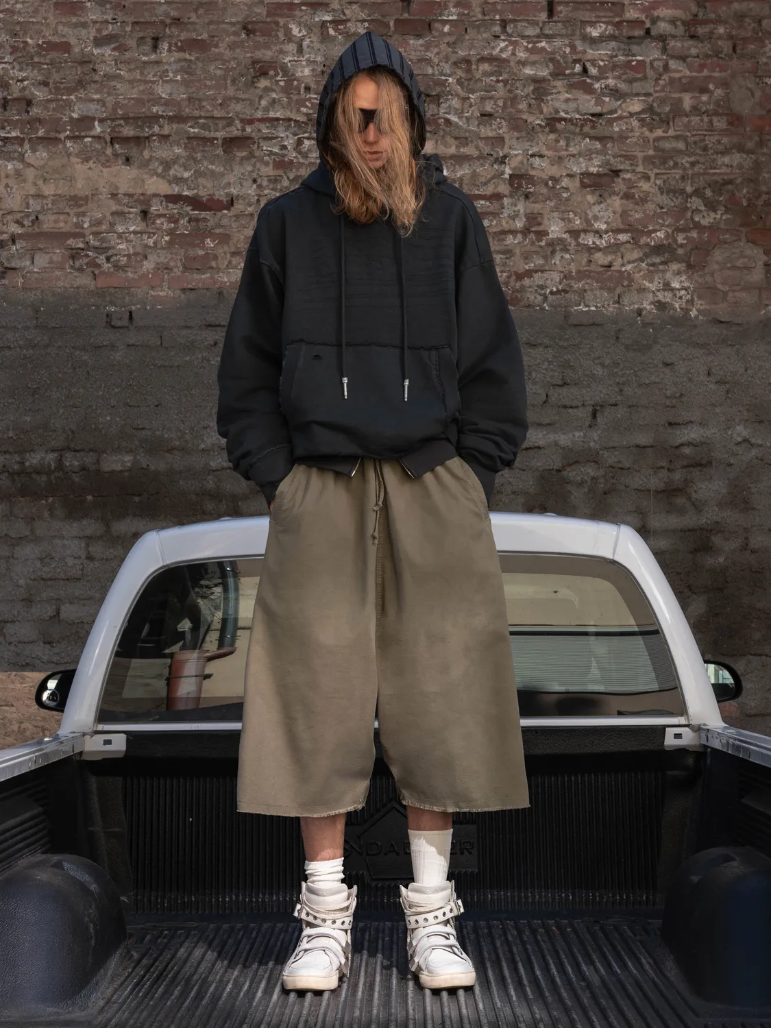 Enrage Nomad Capri Pants pantaloni verde baggy bumbac
