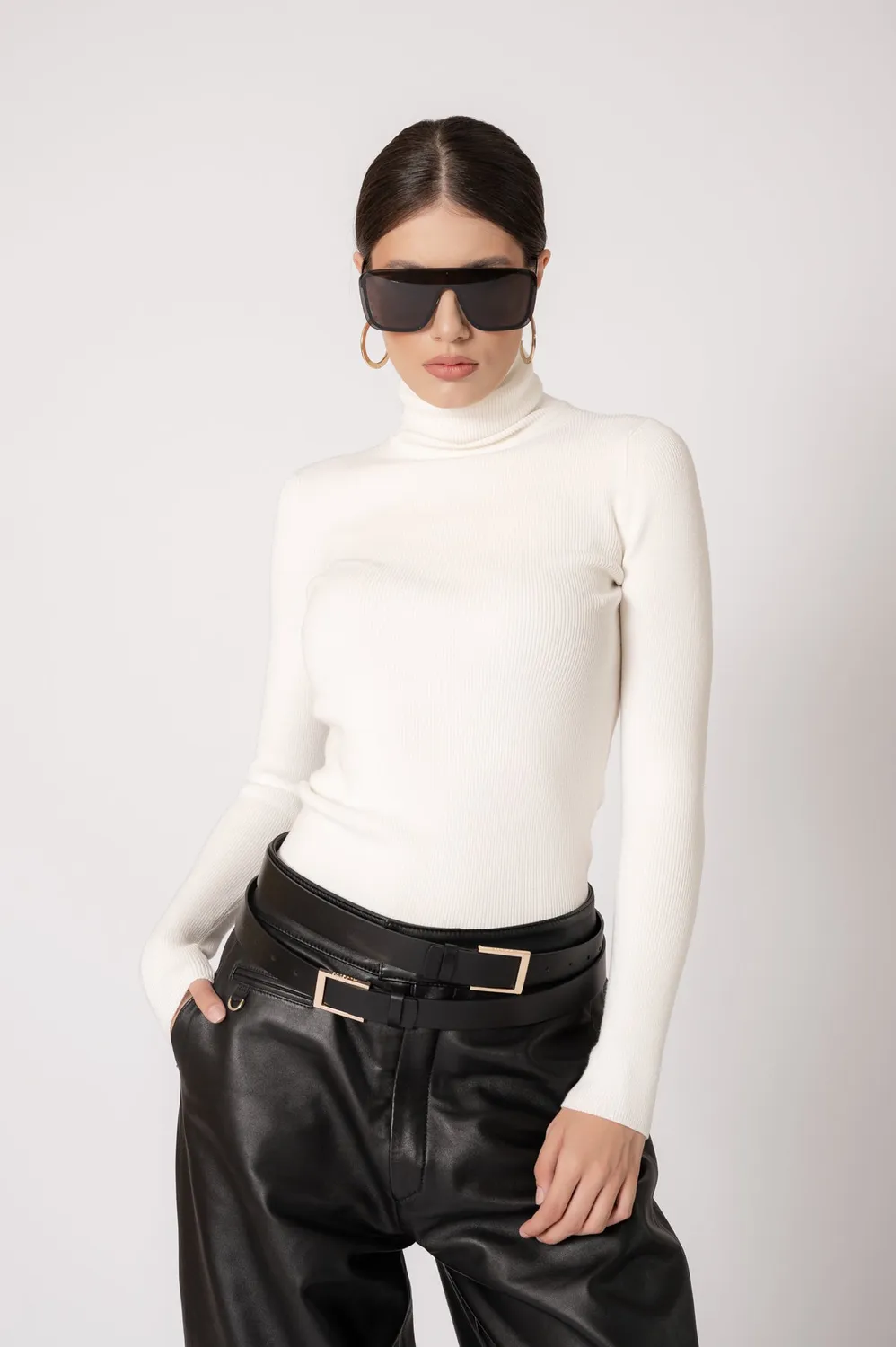 Dualitae Juliette White Turtleneck Top helanca alba S/M