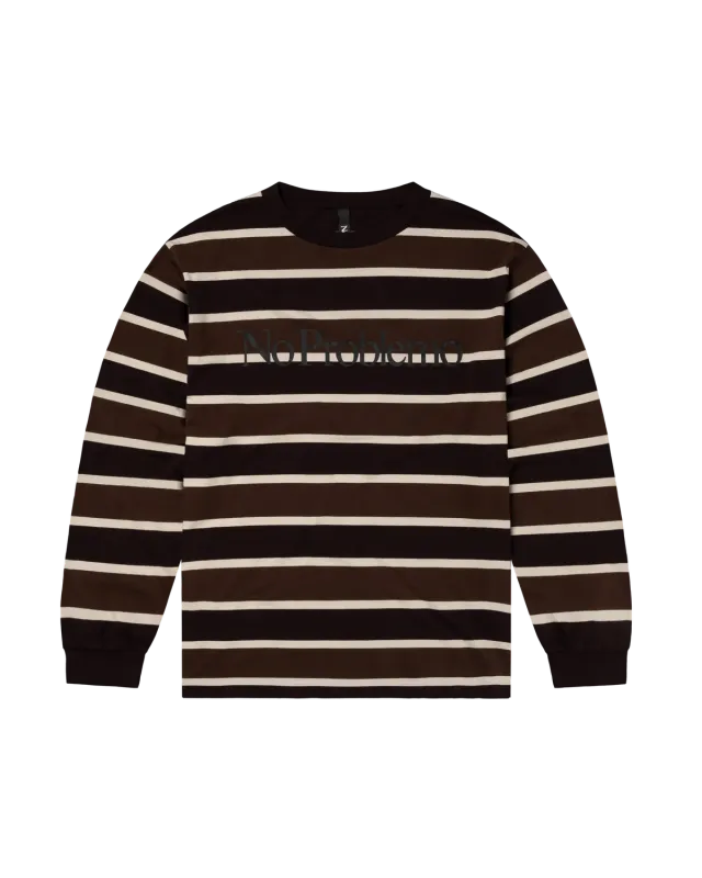 No Problemo Striped LS Tee tricou maro bumbac